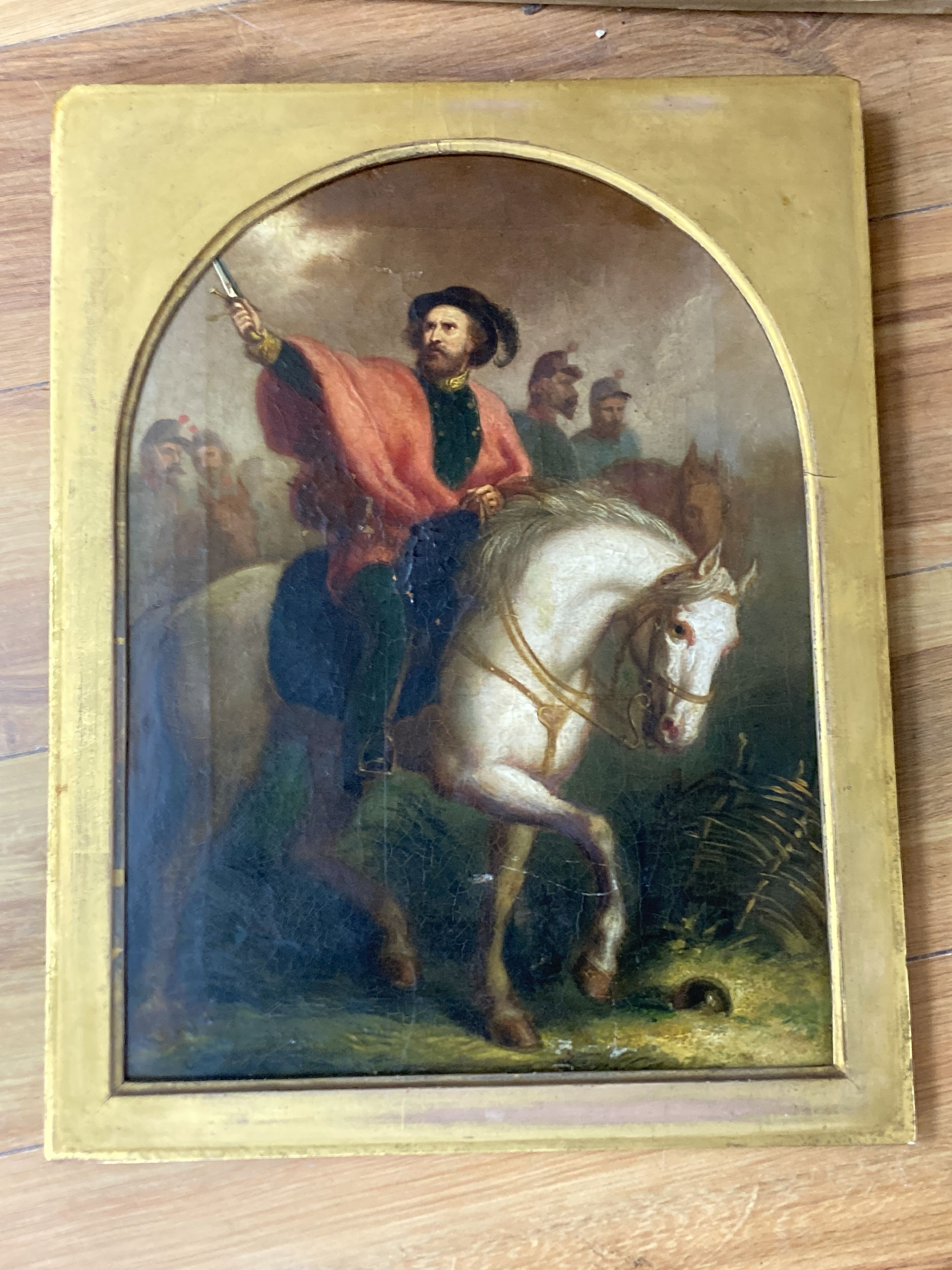 Italian School (19th century), Equestrian portrait of Garibaldi, oil on canvas, 38.5 x 28.5cm